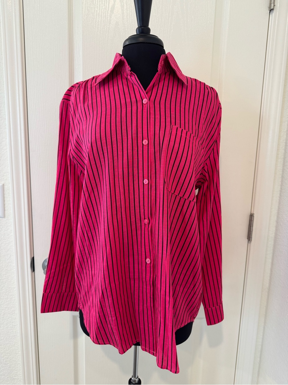 Pink Striped Button-Up Shirt - Classic Collared Top